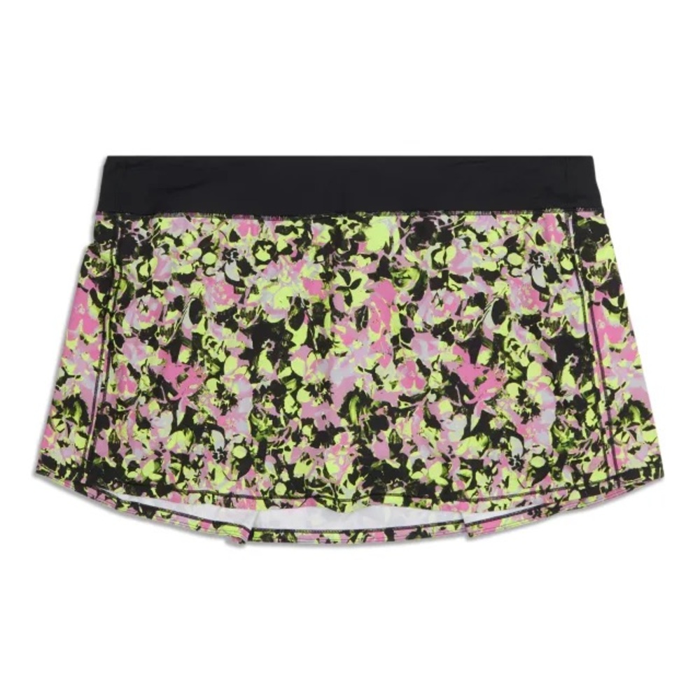 Lululemon Floral Pace Rival Long Skort with Black Waistband